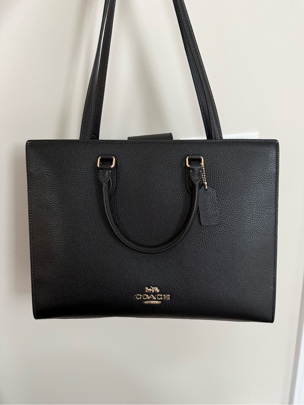 Coach Black Leather Tote Bag with Gold Hardware